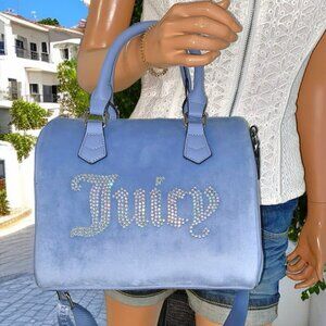 Juicy Couture Slate Blue Iridescent Crystal Logo Obsession Satchel Bag NWT
